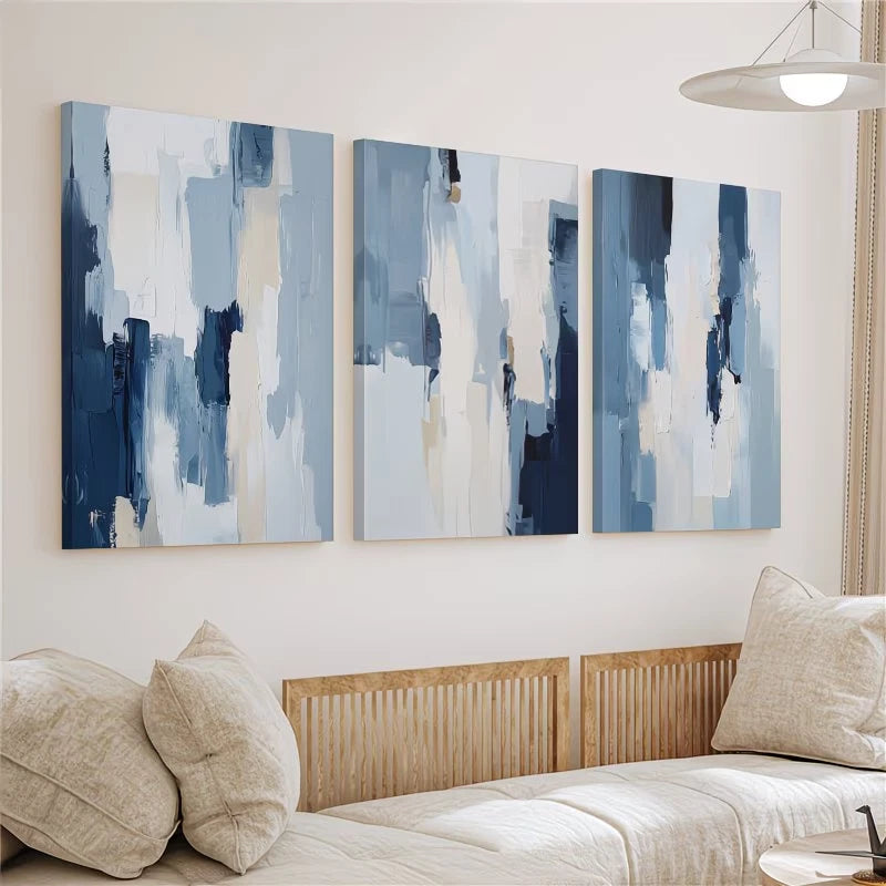 3pcs Modern Navy Blue Abstract Wall Art Set Canvas Framed 40x60cm - High Quality Print 100% Australian Made Wall Canvas Ready to Hang