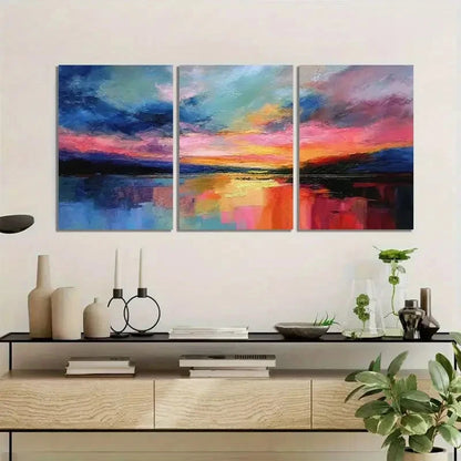 3pcs , Colorful Sky and Waves Landscape Painting Metal Print Ready to Hang Art