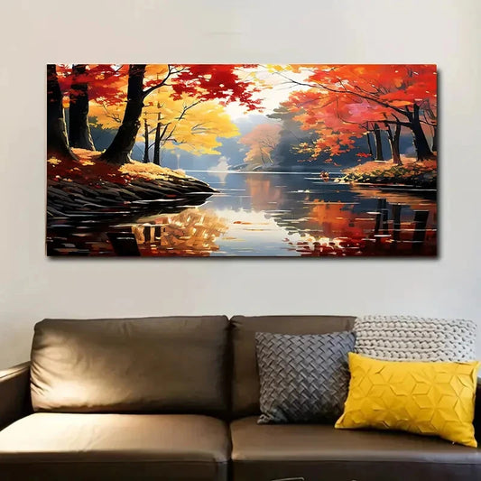 White Plum Blossom Lake wall canvas office home room framed 120x60cm - Bella Home Decor