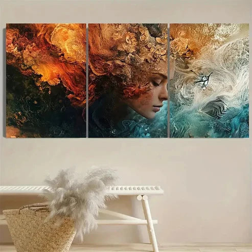 3pcs Vibrant Floral Design with Abstract Wall Art Set Canvas Unframed - High Quality Print 100% Australian Made Wall Canvas