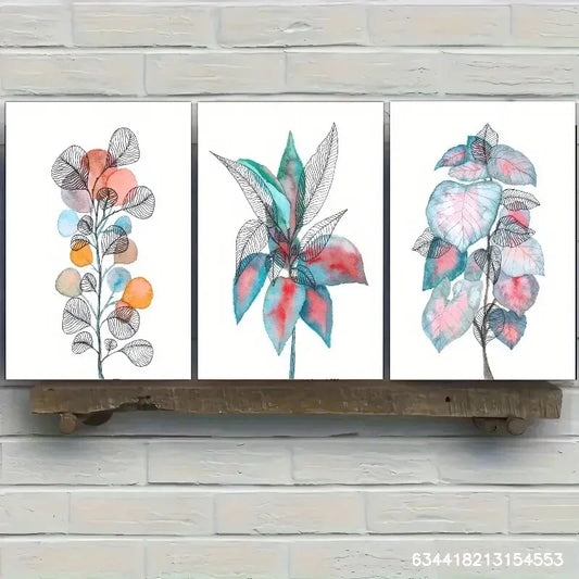 3pcs Botanical Art Leaves Decoration Poster Metal Print Ready to Hang Art