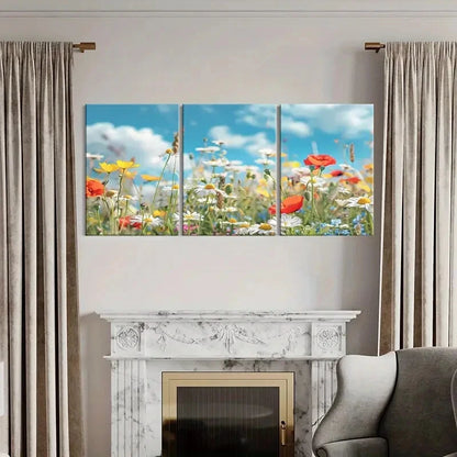 3pcs Spring Meadow Wildflowers Floral Art Metal Print Ready to Hang Art
