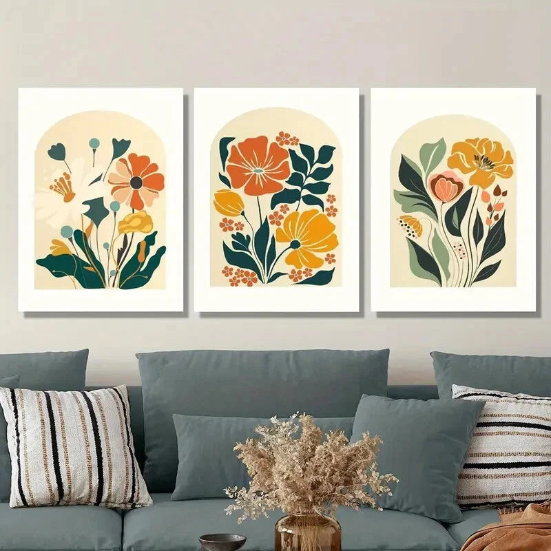 3pcs Abstract Yellow Floral Romantic Flower Metal Print Ready to Hang Art