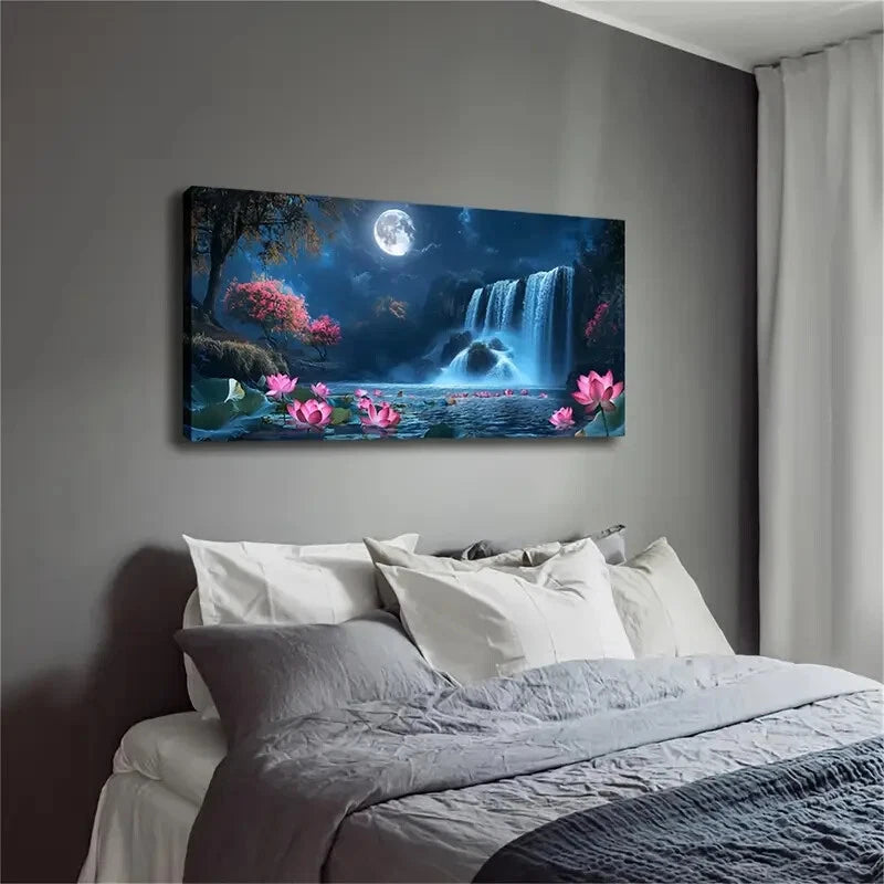 Minimalist Night Sky Waterfall Art Canvas Office Home Room Framed 120x60cm