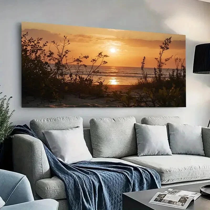 Beach Sunset Sky & Plants wall canvas office home room framed 120x60cm - Bella Home Decor