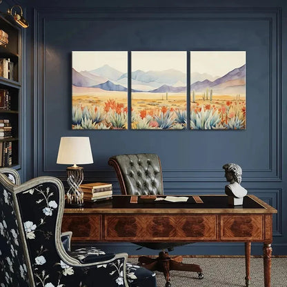 3pcs Desert Landscape Mountain View Floral Design Metal Print Ready to Hang Art