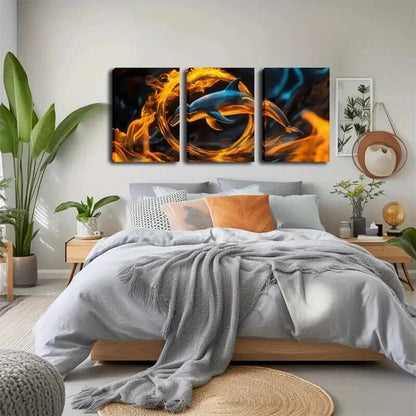 3pcs Abstract Dolphin And Fire Leaping Perfect Wall Art Set Canvas Framed 60x90cm - High Quality Print 100% Australian Made Wall Canvas Ready to Hang