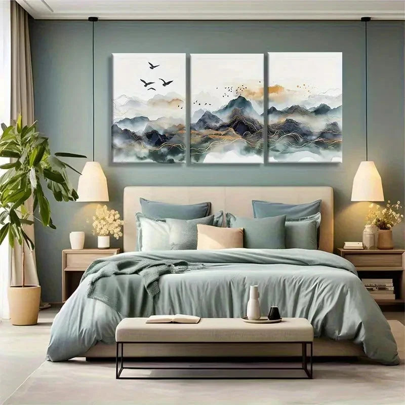 3pcs Elegant Abstract Mountain Landscape Metal Print Ready to Hang Art