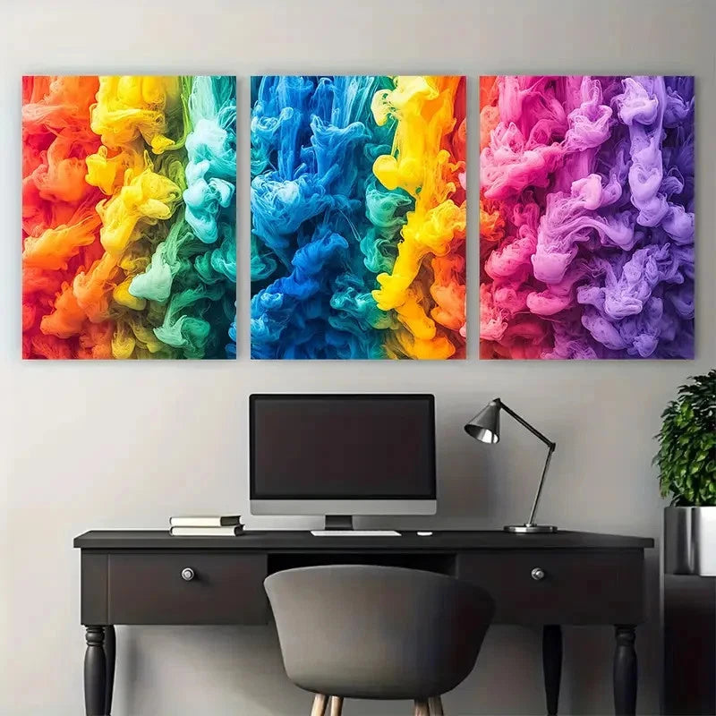 3pcs Rainbow Ink Flow Abstract Perfect Wall Art Set Canvas Framed 40x60cm - High Quality Print 100% Australian Made Wall Canvas Ready to Hang