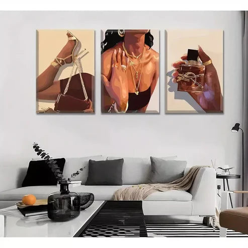 3pcs Female Picture Fashionable Girl Abstract Canvas Framed 60x90cm - High Quality Print 100% Australian Made Wall Canvas Ready to Hang