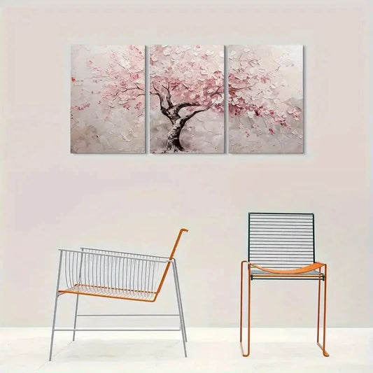 3pcs Abstract Pink Floral Cherry Blossom Tree Wall Art Set Canvas Framed 50x70cm - High Quality Print 100% Australian Made Wall Canvas Ready to Hang