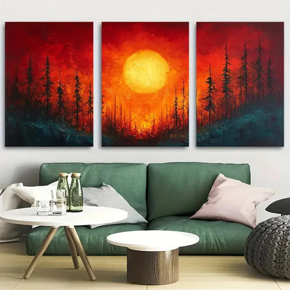 3pcs Abstract Painting Of A Forest Fire Metal Print Ready to Hang Art