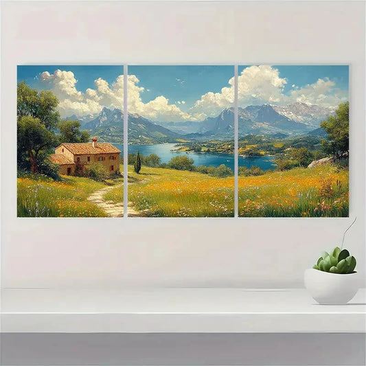 3pcs Extra Hillside Nature Scene Perfect Wall Art Set Canvas Framed 40x60cm - High Quality Print 100% Australian Made Wall Canvas Ready to Hang