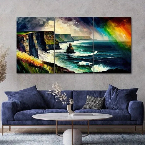 3pcs Beach Scene with Lush Greenery Wall Art Canvas Unframed - High Quality Print 100% Australian Made Wall Canvas