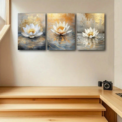 3pcs Vibrant Colour White Flowers Metal Print Ready to Hang Art