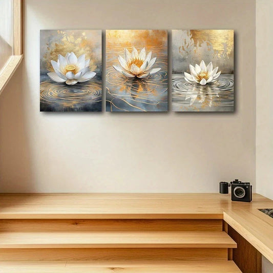 3pcs Vibrant Colour White Flowers Metal Print Ready to Hang Art