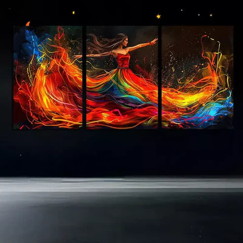 3pcs Dancer In Her Fiery Dress Canvas Framed 60x90cm - High Quality Print 100% Australian Made Wall Canvas Ready to Hang 100% Australian Made Wall Canvas Ready to Hang