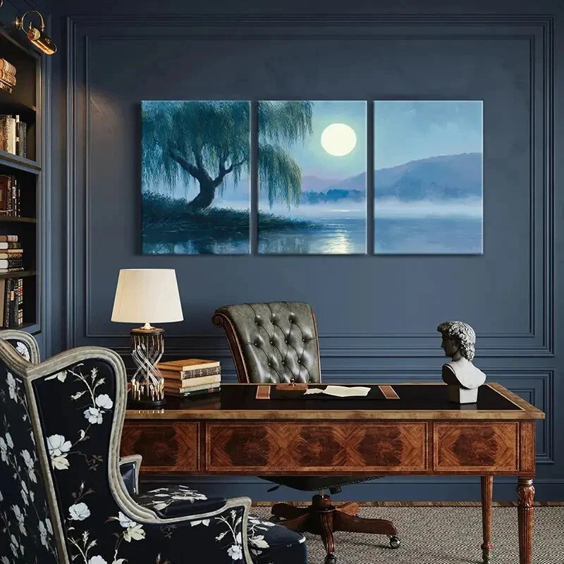 3pcs Tranquil Serene Lake & Distant Mountains Metal Print Ready to Hang Art