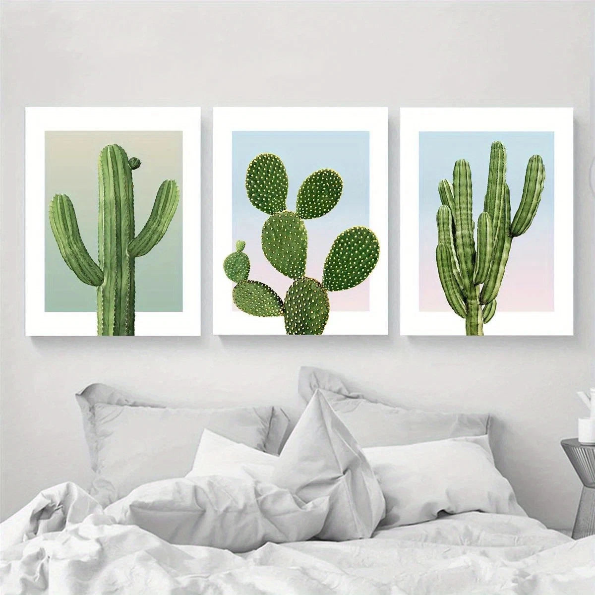 3pcs Green Succulent Plant Cactus Metal Print Ready to Hang Art