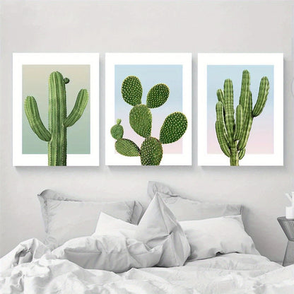 3pcs Green Succulent Plant Cactus Metal Print Ready to Hang Art