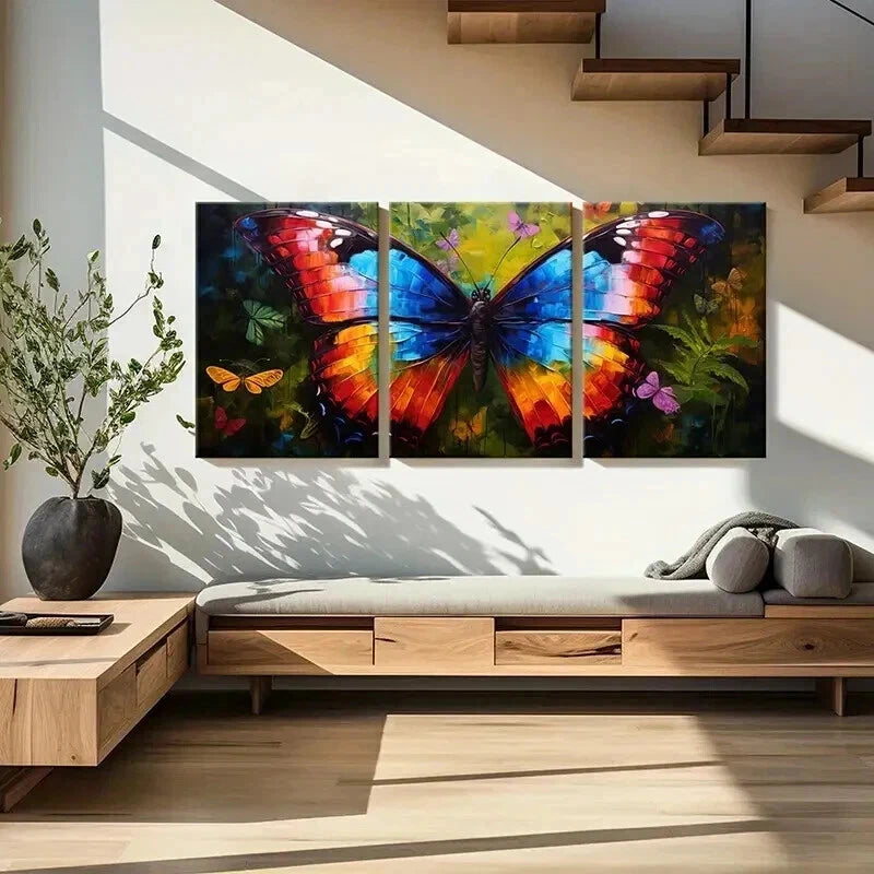 3pcs Natural Colorful Butterfly Watercolor Style Wall Art Set Canvas Framed 50x70cm - High Quality Print 100% Australian Made Wall Canvas Ready to Hang