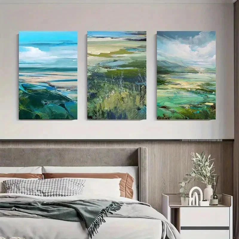 3pcs Lush Greenery & Blue Sky Nature Scene Metal Print Ready to Hang Art