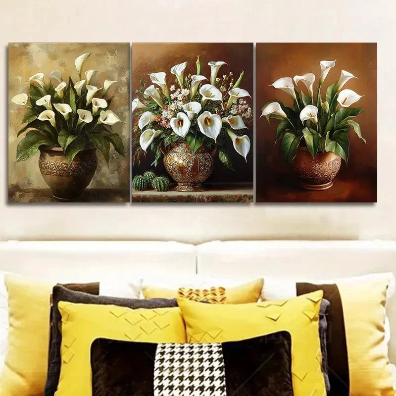 3pcs Calla lilies and Cacti Wall Art Painting Metal Print Ready to Hang Art