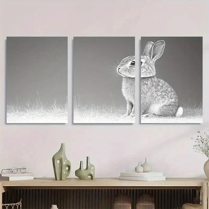 3pcs Vintage Rabbit Semi Gloss White Metal Print Ready to Hang Art