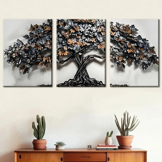 3pcs Minimalist Style Tree Of Life Metal Print Ready to Hang Art