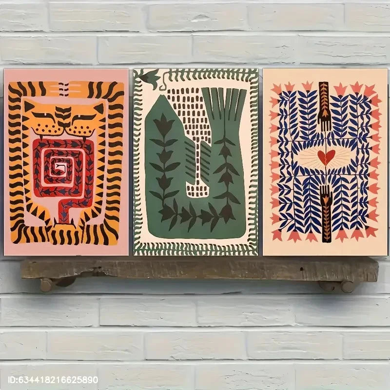 3pcs Vibrant Abstract Geometric Designs Metal Print Ready to Hang Art