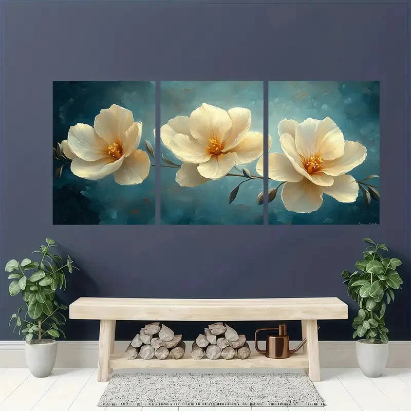 3pcs Elegant White Freesia Flower Art Prints Metal Print Ready to Hang Art