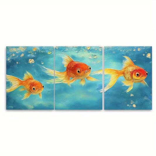 3pcs Goldfish Oil Painting Fish Impasto Metal Print Ready to Hang Art