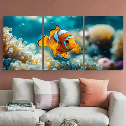 3pcs Clown Fish in Anemone Sea Life Metal Print Ready to Hang Art