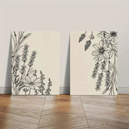 2pcs lack Abstract Line Plant & Flower, Minimalist Art Canvas Framed 50x75cm - High Quality Print 100% Australian Made Wall Canvas Ready to Hang