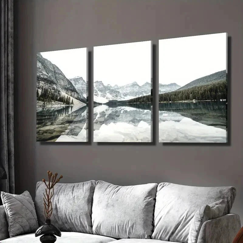 3pcs Moraine Snow Mountain & Lake View Wall Art Set Canvas Framed 40x60cm - High Quality Print 100% Australian Made Wall Canvas Ready to Hang