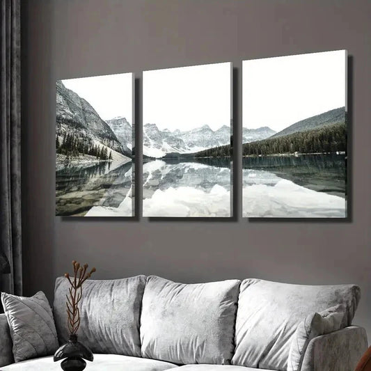 3pcs Moraine Snow Mountain & Lake View Wall Art Set Canvas Framed 40x60cm - High Quality Print 100% Australian Made Wall Canvas Ready to Hang