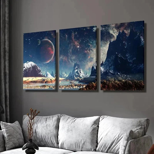 3pcs Fantasy Sci Fi Outer Space Landscape Wall Art Set Canvas Framed 40x60cm - High Quality Print 100% Australian Made Wall Canvas Ready to Hang