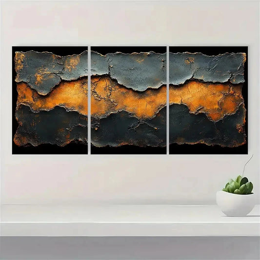 3pcs Brown and Black Abstract Painting Metal Print Ready to Hang Art