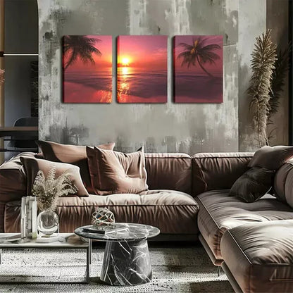 3pcs Ocean, Sunset, Coconut Tree Wall Art Canvas Unframed - High Quality Print 100% Australian Made Wall Canvas