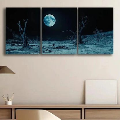 3pcs Moonlit Landscape Luxurious Metal Print Ready to Hang Art