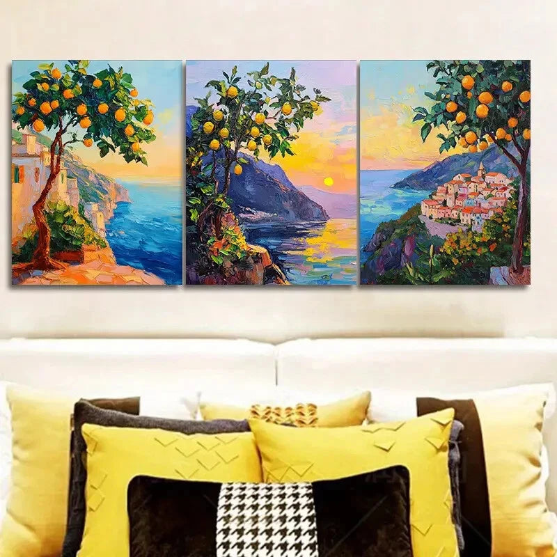 3pcs Lemon Tree for Home Wall Art Metal Print Ready to Hang Art