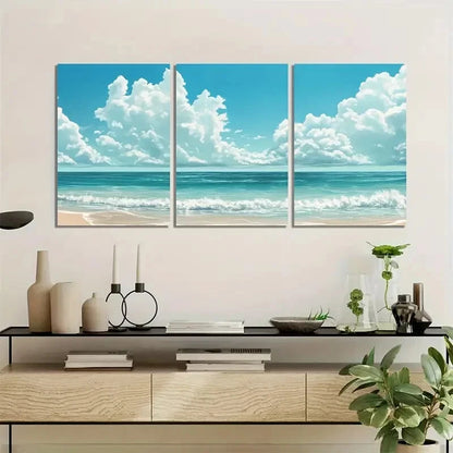 3pcs Beach Sky Clean Pattern Metal Print Ready to Hang Art