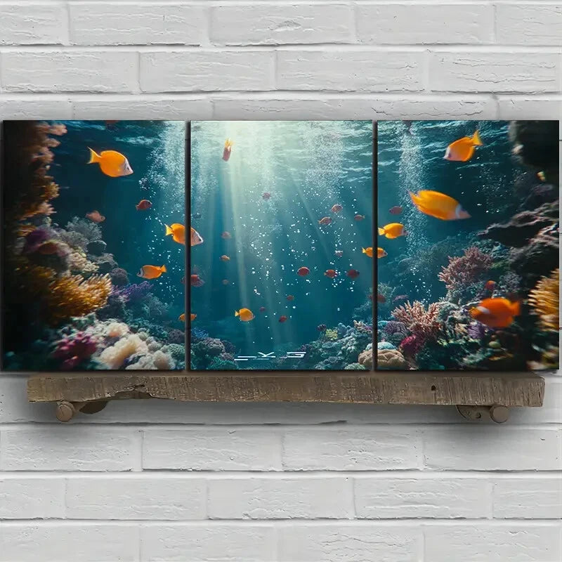 3pcs Fish in the Under Water Beach Scene Metal Print Ready to Hang Art