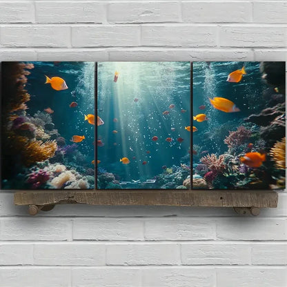 3pcs Fish in the Under Water Beach Scene Metal Print Ready to Hang Art
