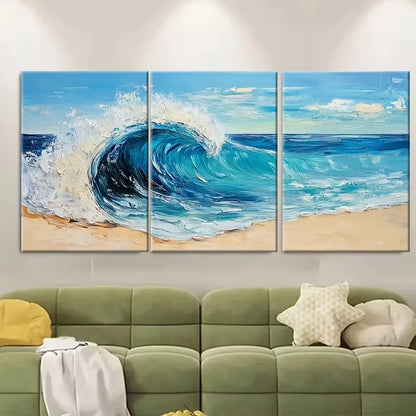 3pcs Abstract Waves Textured Painting Metal Print Ready to Hang Art