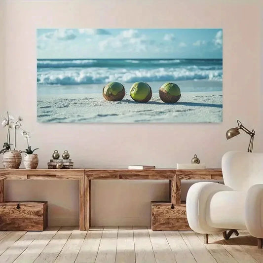 Coconuts on Sandy Beach wall canvas office home room framed 120x60cm