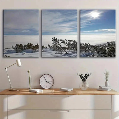 3pcs Winter Snowy Mountain Landscape Wall Art Set Canvas Framed 50x70cm - High Quality Print 100% Australian Made Wall Canvas Ready to Hang