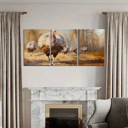 3pcs Autumn Forest Turkey Flock Art Print Metal Print Ready to Hang Art