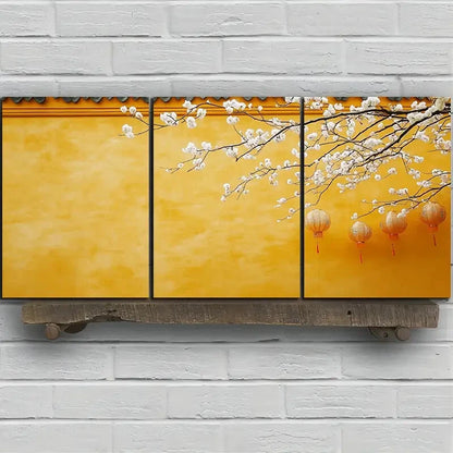 3pcs Architecture And Plum Blossoms Metal Print Ready to Hang Art