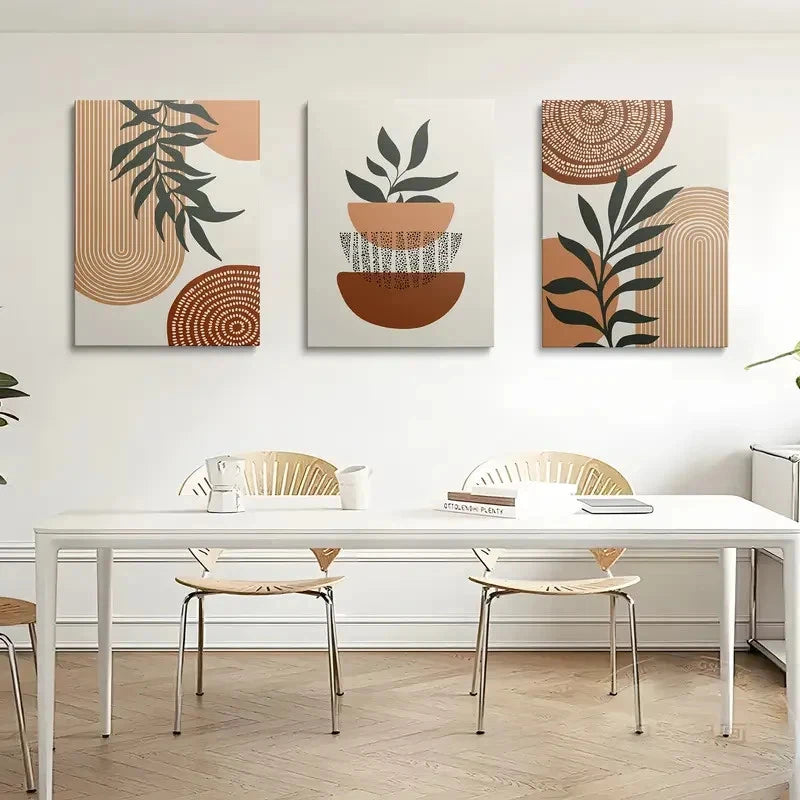 3pcs Abstract Painting with Geometric Patterns Metal Print Ready to Hang Art